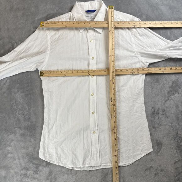 Teddy Stratford Men's M White Hidden Zip + Button Up  Shirt Long Sleeve Slim Fit - Picture 4 of 9